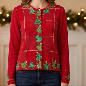Christmas Sweater Jack B Quick Red Vintage Shoulder Pad Embellished SMALL